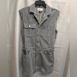 Current/Elliott Sleeveless Jumpsuit Denim Dress Navy White Stripes Size 2